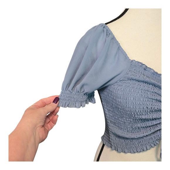 Love Tree Womens Smocked Coquette Top Size L Puff Sleeve Cottagecore Romantic - Picture 4 of 10